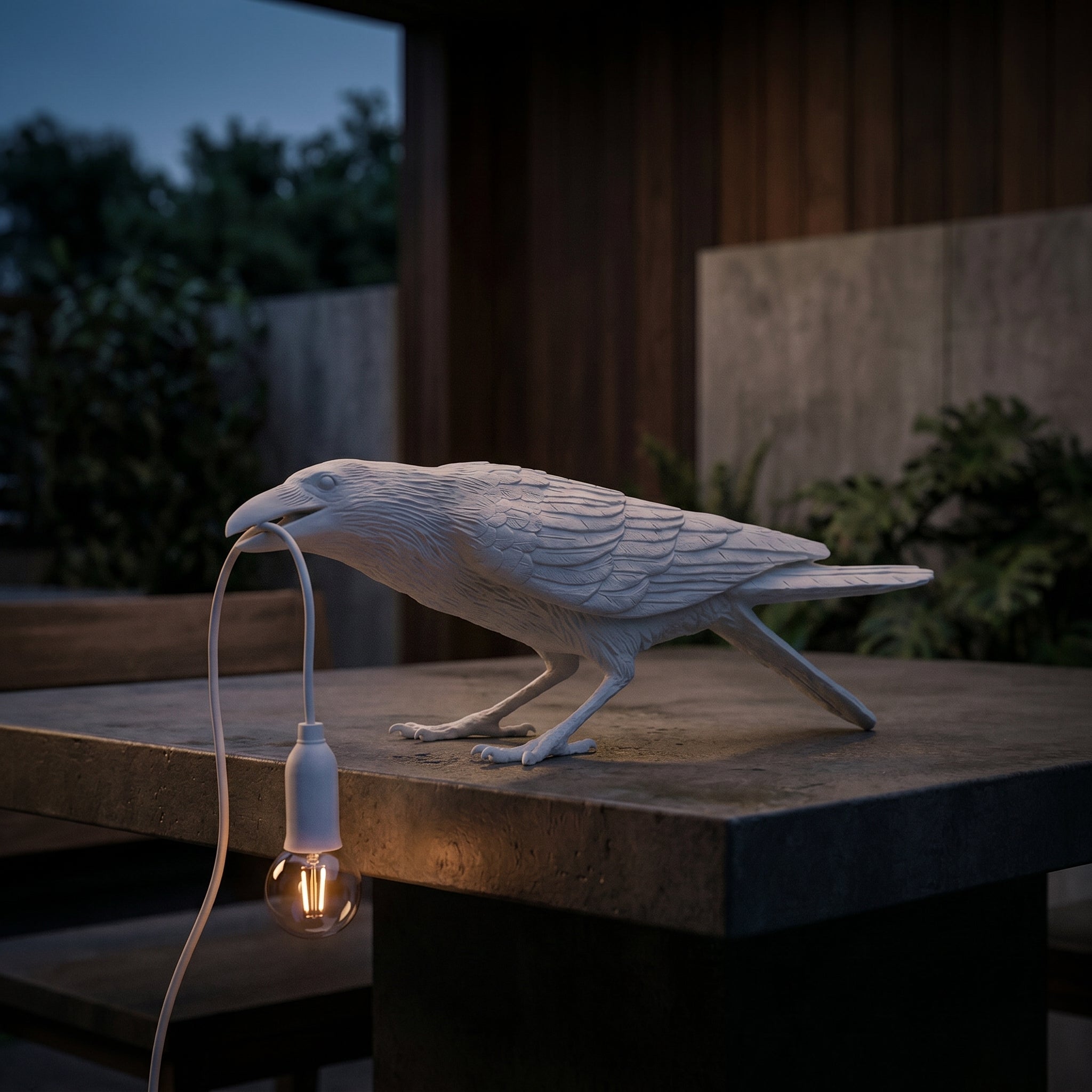 Crow - Shaped Decorative Bird Lamp with Edison Bulb - Table Lamps - White - Oaksoho