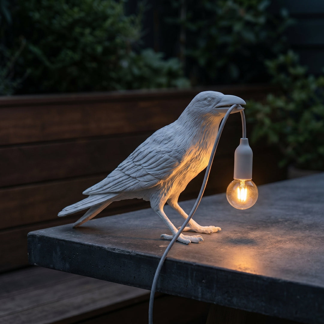 Crow - Shaped Decorative Bird Lamp with Edison Bulb - Table Lamps - White - Oaksoho