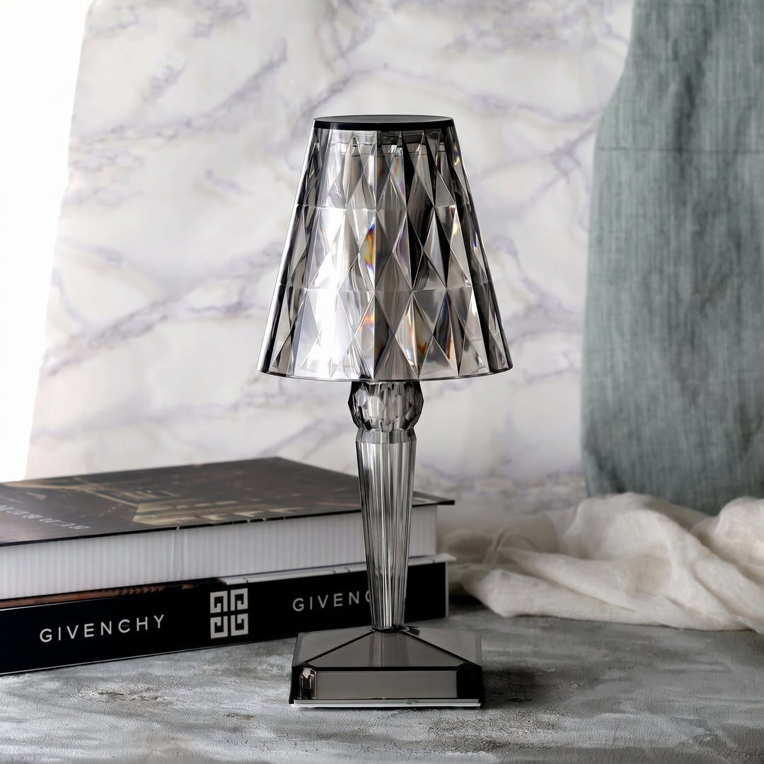 Crystal Diamond - Shaped Table Lamp with Square Base - Table Lamps - Smoked Crystal - Oaksoho
