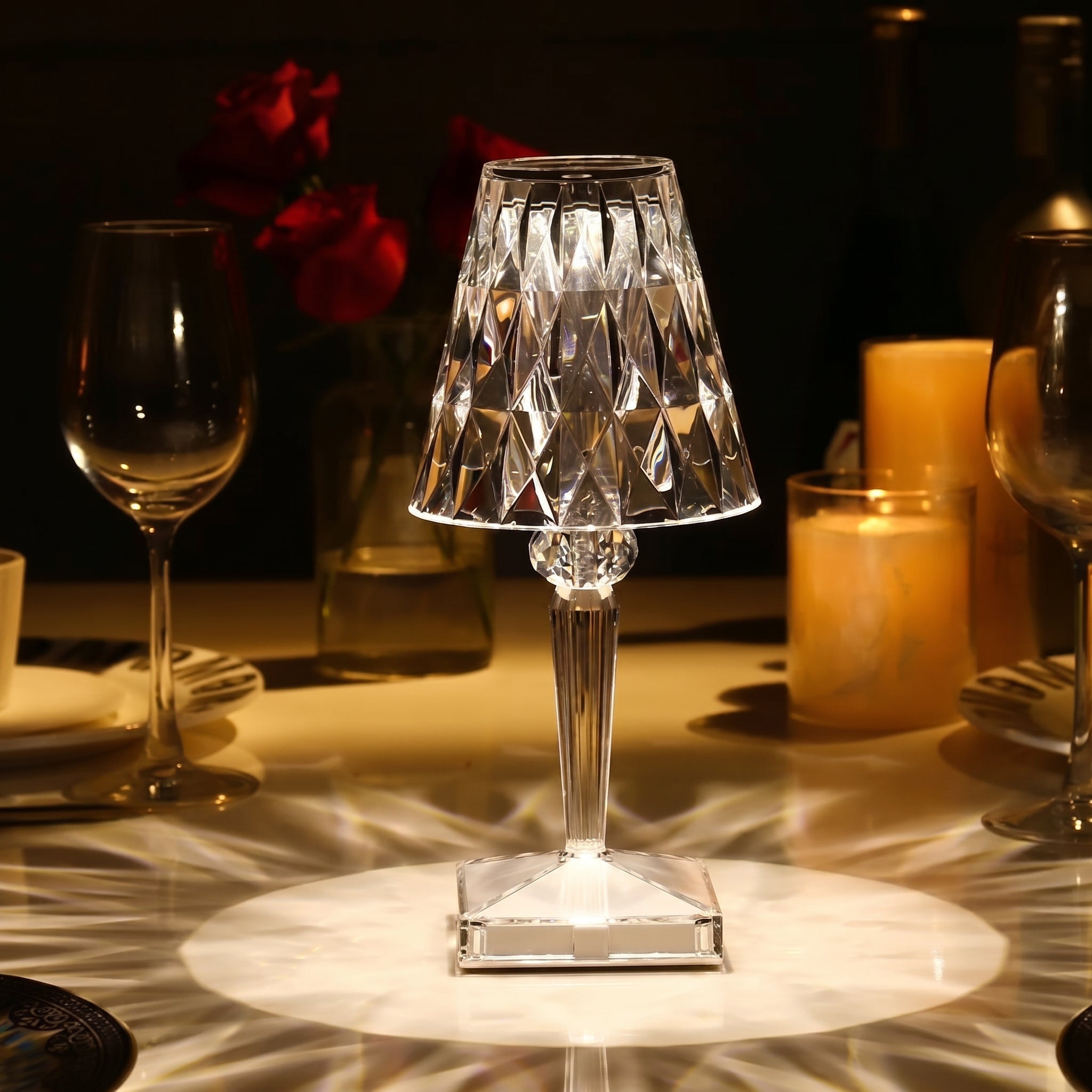 Crystal Diamond - Shaped Table Lamp with Square Base - Table Lamps - Crystal - Oaksoho