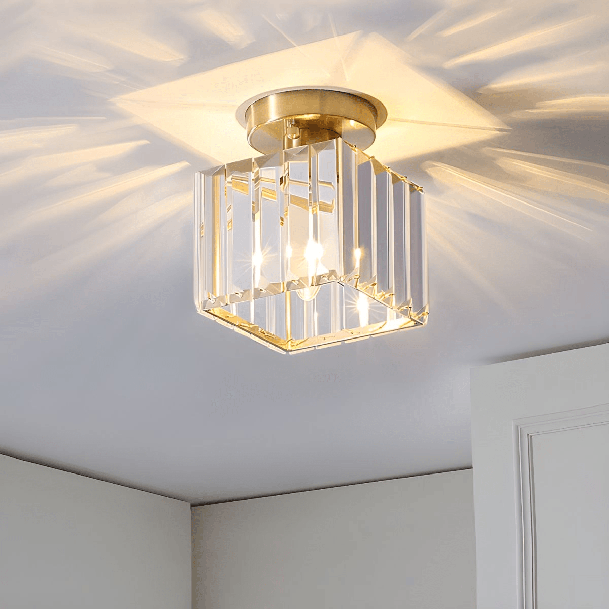 Crystal Square Flush Mount Ceiling Light Fixture - Ceiling Light Fixtures - Gold - Oak Soho