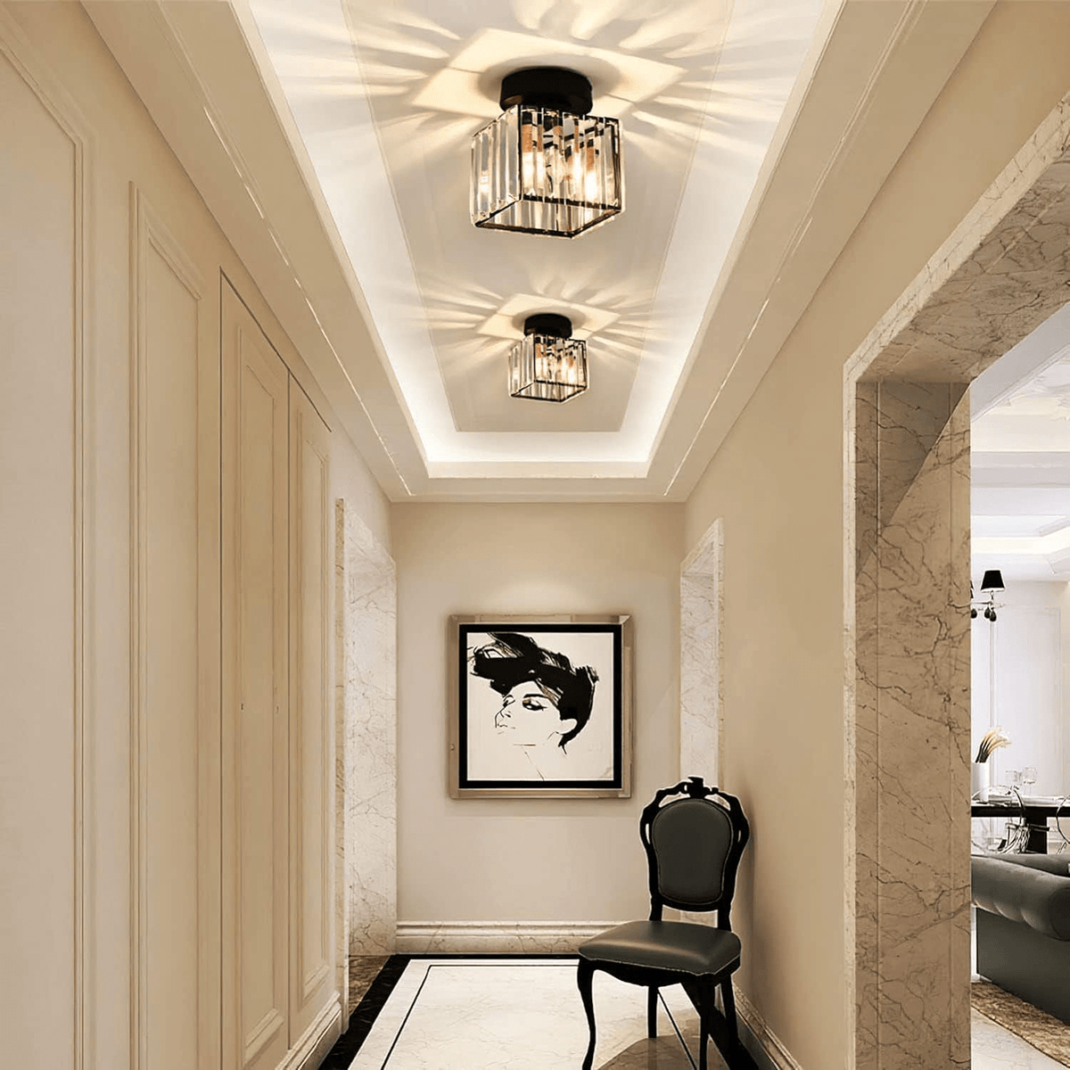 Crystal Square Flush Mount Ceiling Light Fixture - Ceiling Light Fixtures - Black - Oak Soho