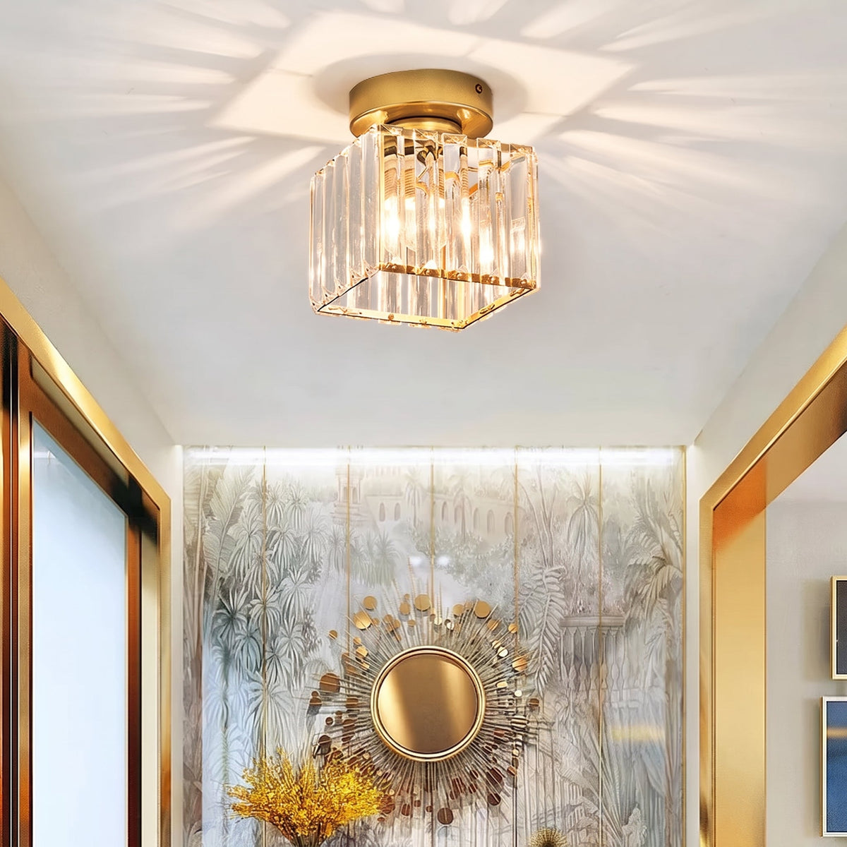 Crystal Square Flush Mount Ceiling Light Fixture - Ceiling Light Fixtures - Gold - Oak Soho
