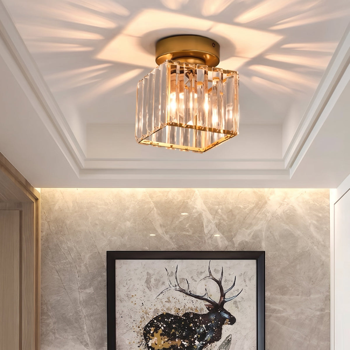 Crystal Square Flush Mount Ceiling Light Fixture - Ceiling Light Fixtures - Gold - Oak Soho