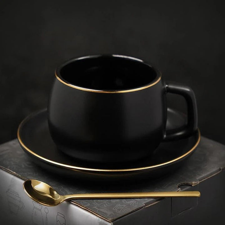 Cup and Saucer with Golden Rim - Cup and Saucer - Black - Oaksoho