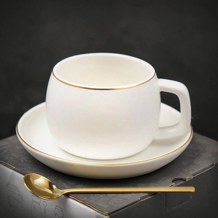 Cup and Saucer with Golden Rim - Cup and Saucer - White - Oaksoho
