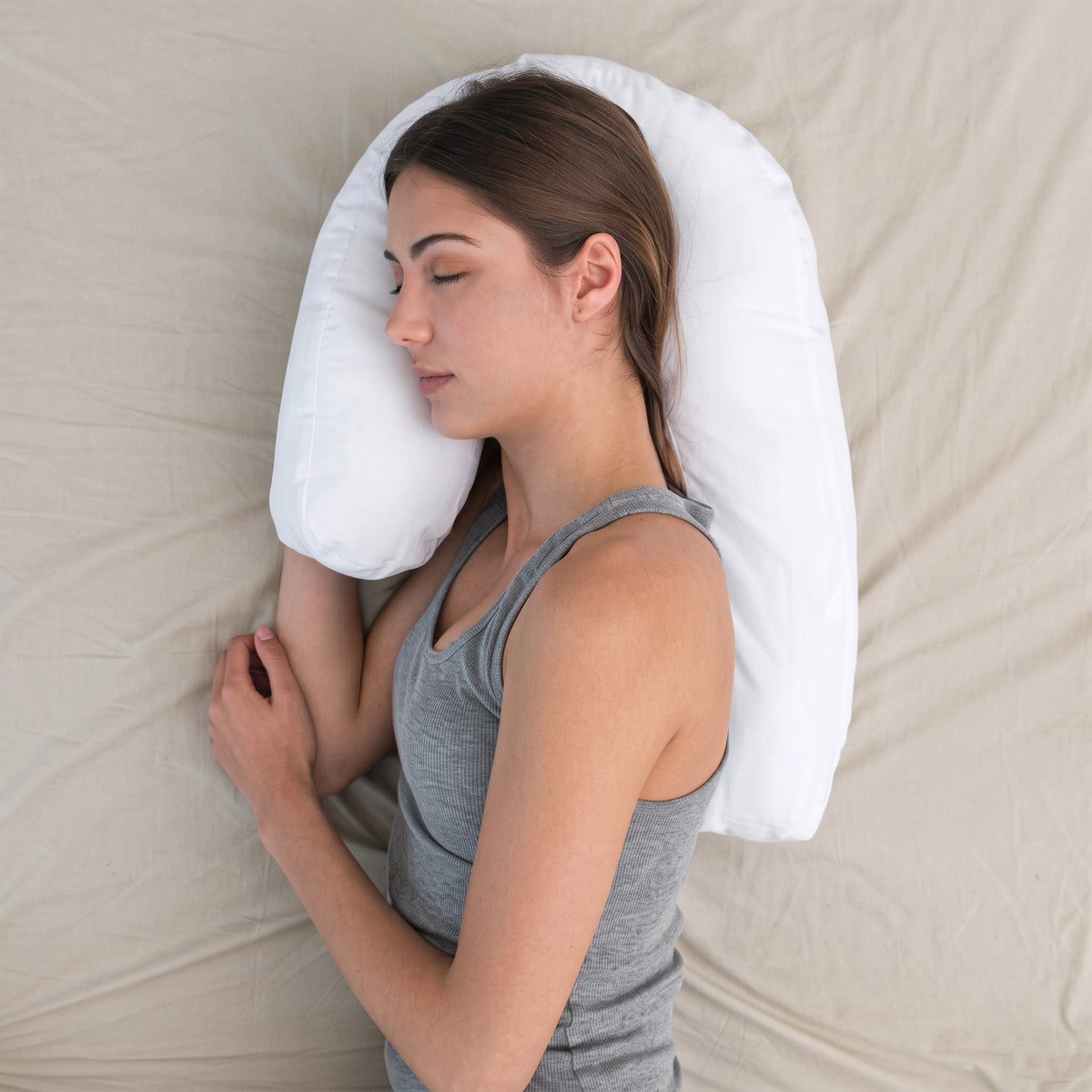 Curved Side Sleeper Pillow With Ear Hole Cut Out - Body Pillows - White - Oak Soho