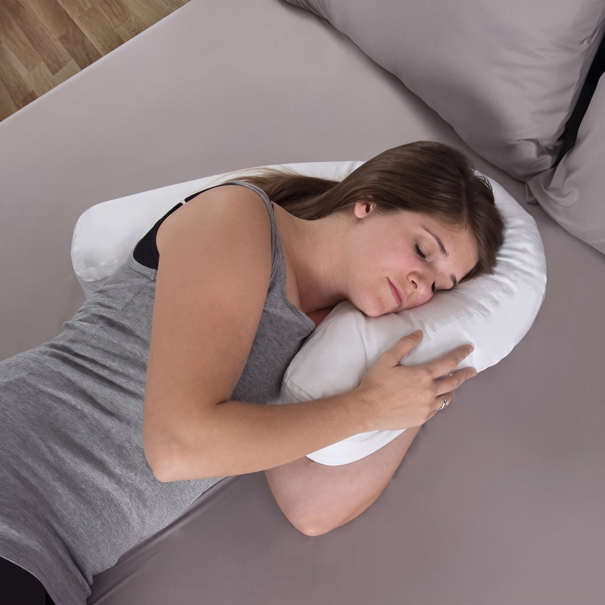 Curved Side Sleeper Pillow With Ear Hole Cut Out - Body Pillows - White - Oak Soho