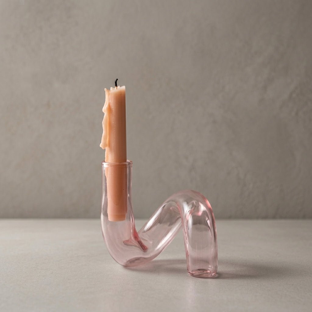 Curved Vase with Candle Holder - Vase - Pink - Oaksoho