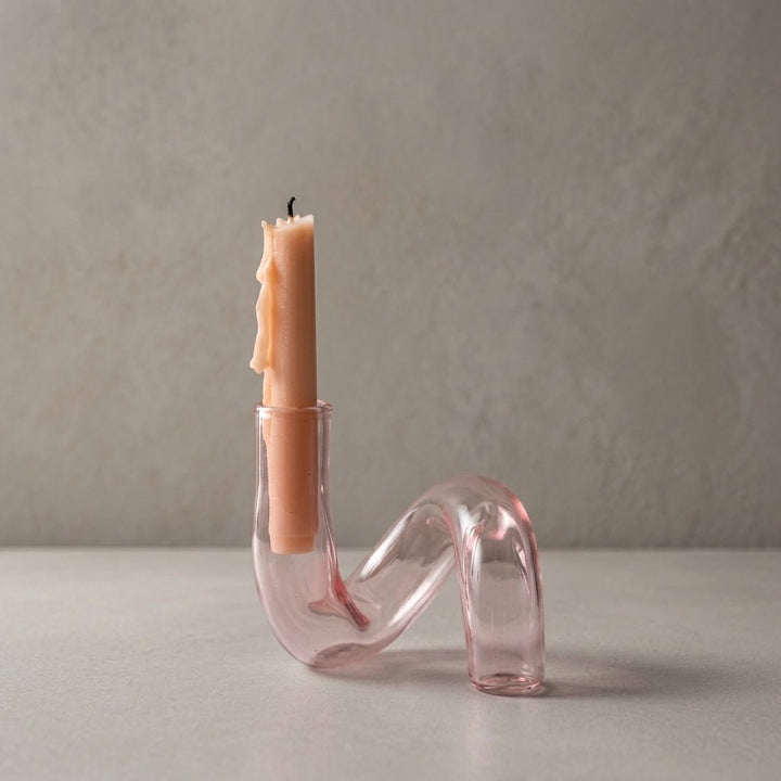 Curved Vase with Candle Holder - Vase - Pink - Oaksoho