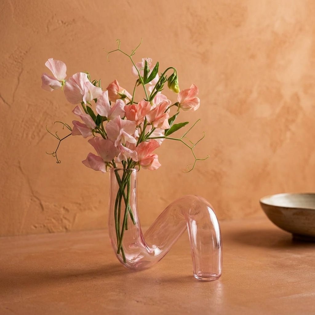 Curved Vase with Candle Holder - Vase - Pink - Oaksoho