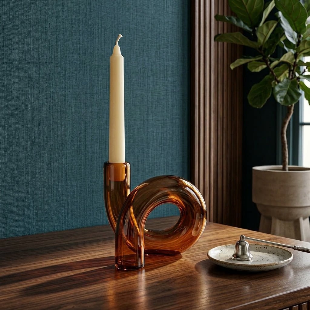 Curved Vase with Candle Holder - Vase - Brown - Oaksoho
