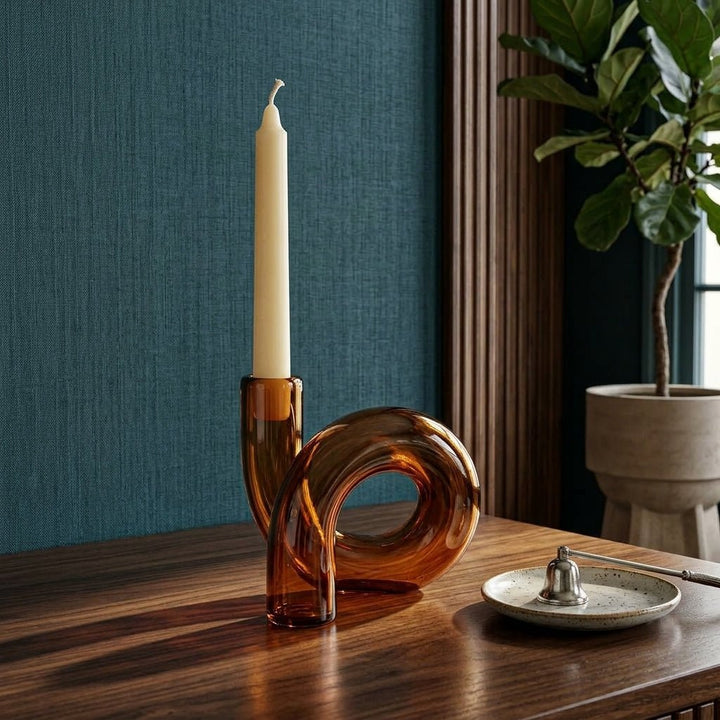 Curved Vase with Candle Holder - Vase - Brown - Oaksoho