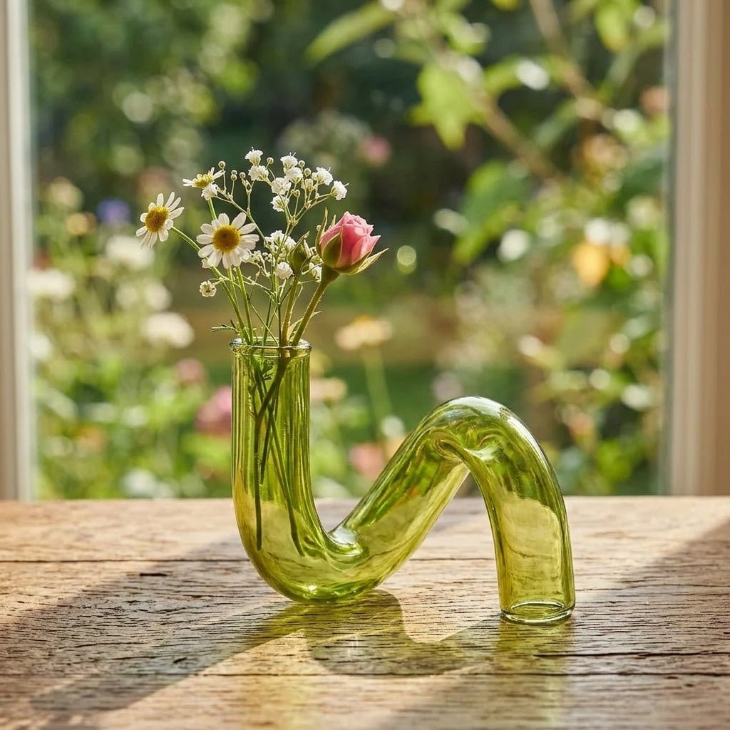 Curved Vase with Candle Holder - Vase - Green - Oaksoho