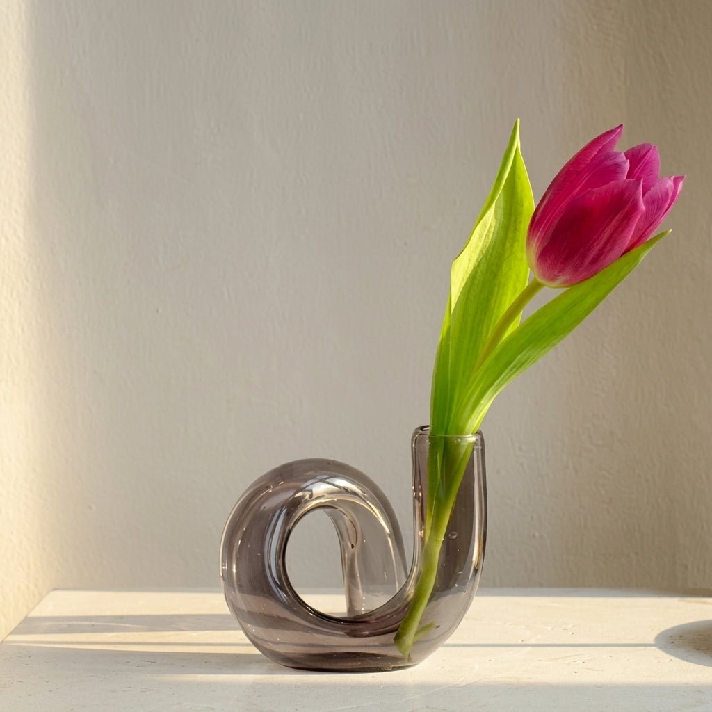 Curved Vase with Candle Holder - Vase - Grey - Oaksoho