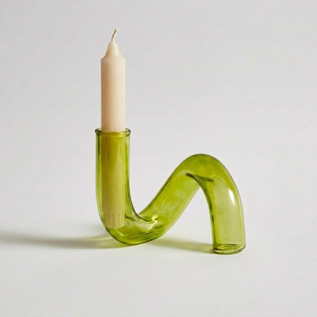 Curved Vase with Candle Holder - Vase - Green - Oaksoho