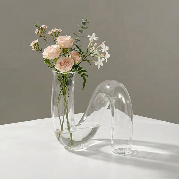 Curved Vase with Candle Holder - Vase - Transparent - Oaksoho