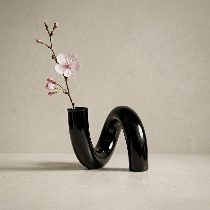 Curved Vase with Candle Holder - Vase - Black - Oaksoho