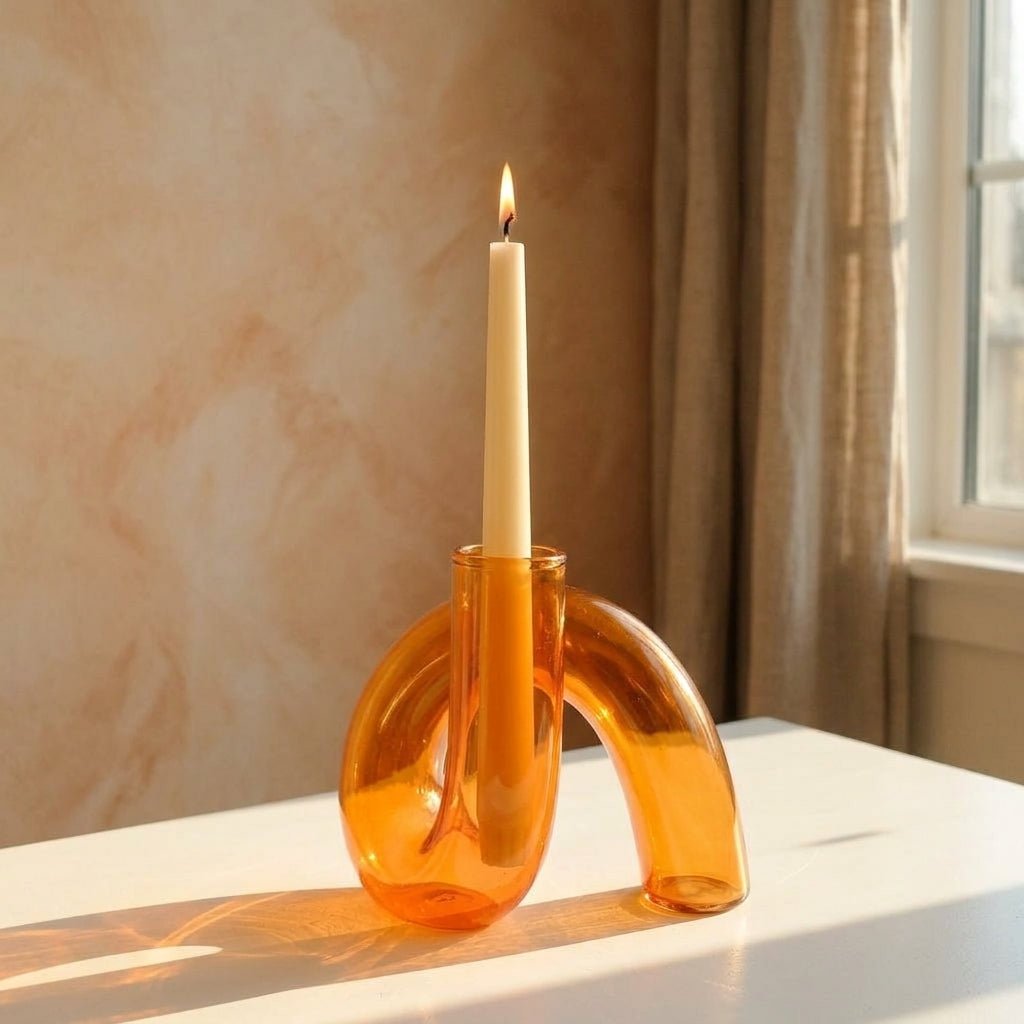 Curved Vase with Candle Holder - Vase - Orange - Oaksoho