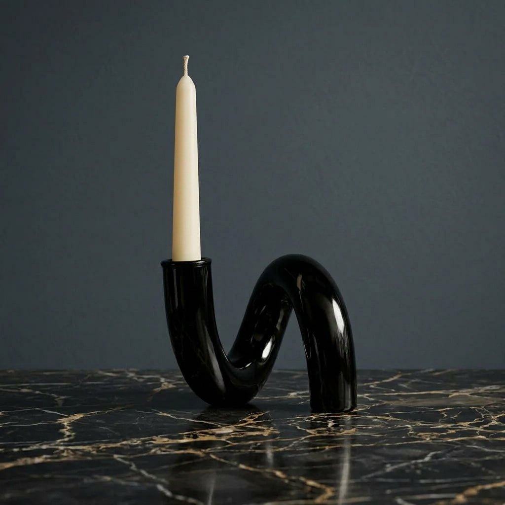 Curved Vase with Candle Holder - Vase - Black - Oaksoho