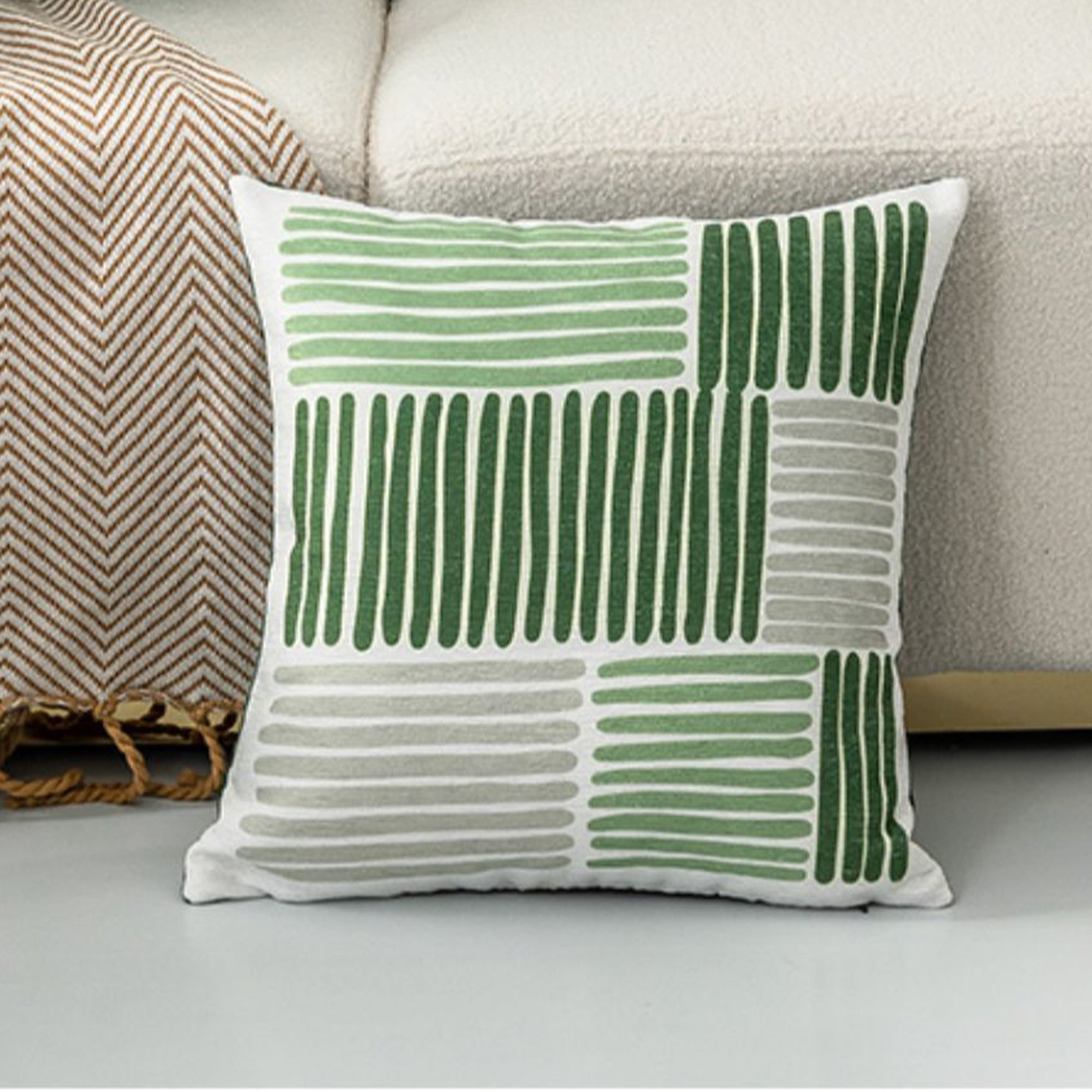 Cushion Cover with Abstract Embroidery and Concealed Zipper - Cushion Covers - Printed Lines - Oaksoho