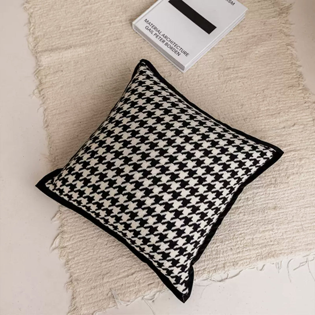 Cushion Cover with Abstract Embroidery and Concealed Zipper - Cushion Covers - Houndstooth - Oaksoho