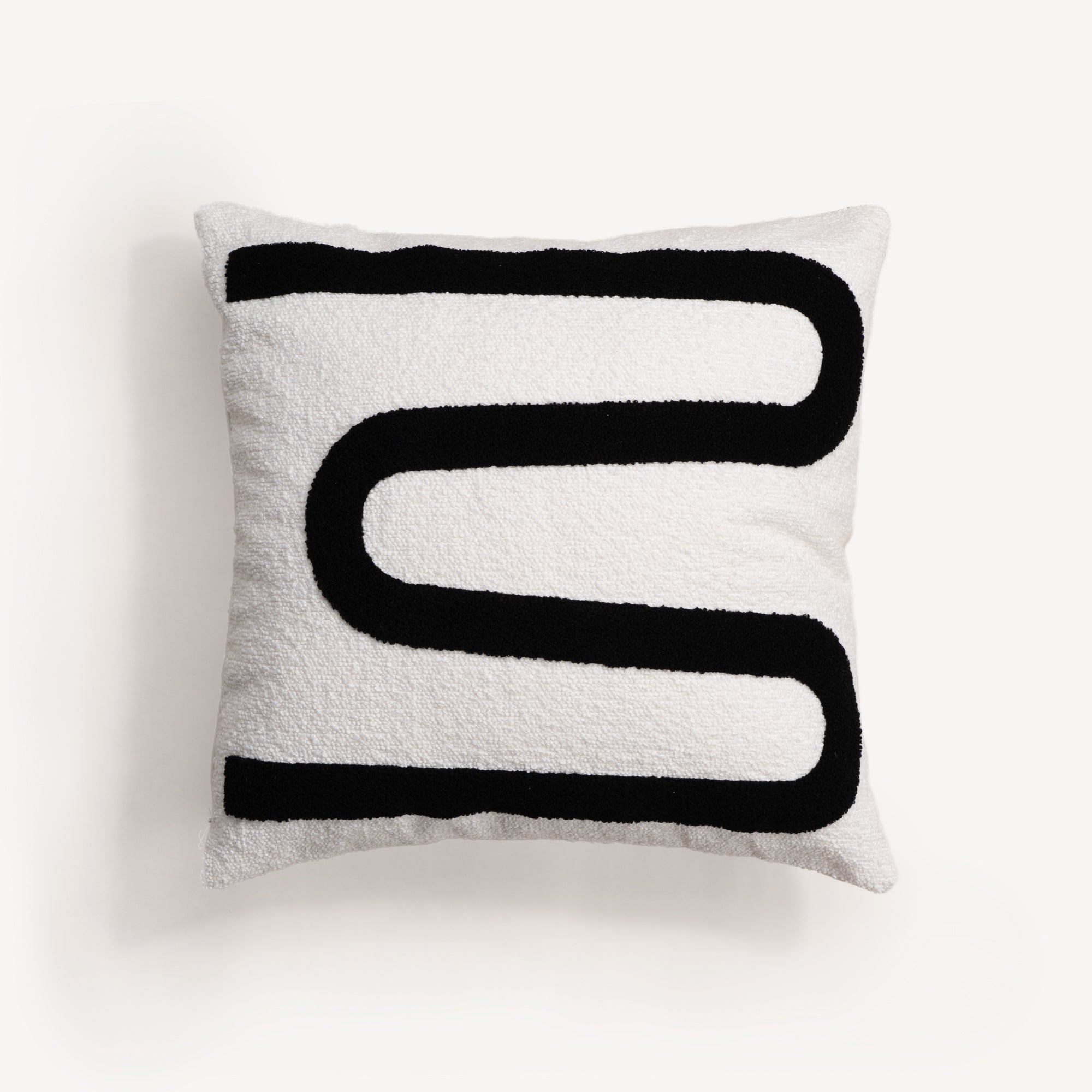 Cushion Cover with Abstract Embroidery and Concealed Zipper - Cushion Covers - Black and White - Oaksoho