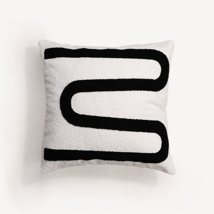 Cushion Cover with Abstract Embroidery and Concealed Zipper - Cushion Covers - Black and White - Oaksoho