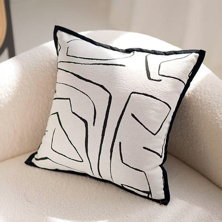 Cushion Cover with Abstract Embroidery and Concealed Zipper - Cushion Covers - Artistic Lines - Oaksoho
