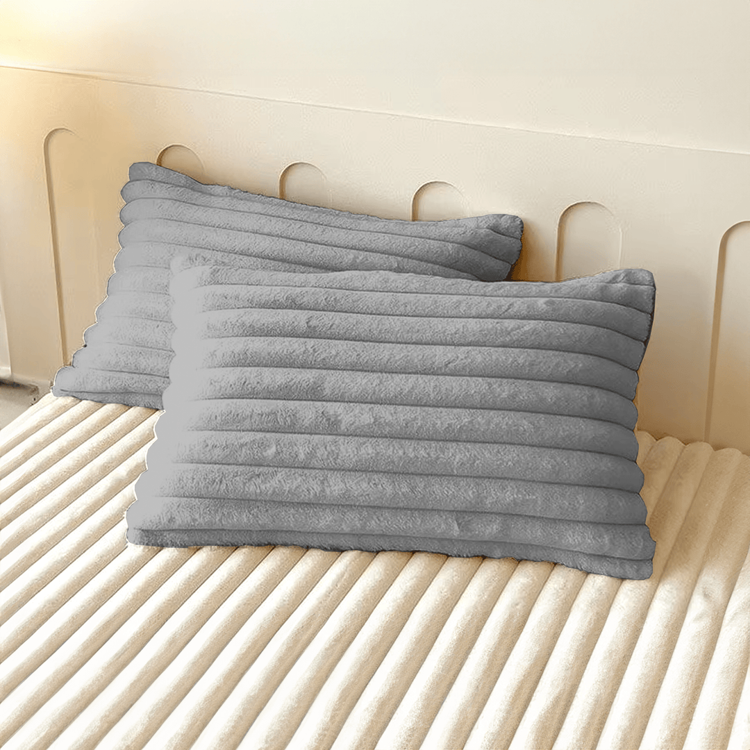 Cushion Cover with Ribbed Texture - Pillowcase - Grey - Oaksoho