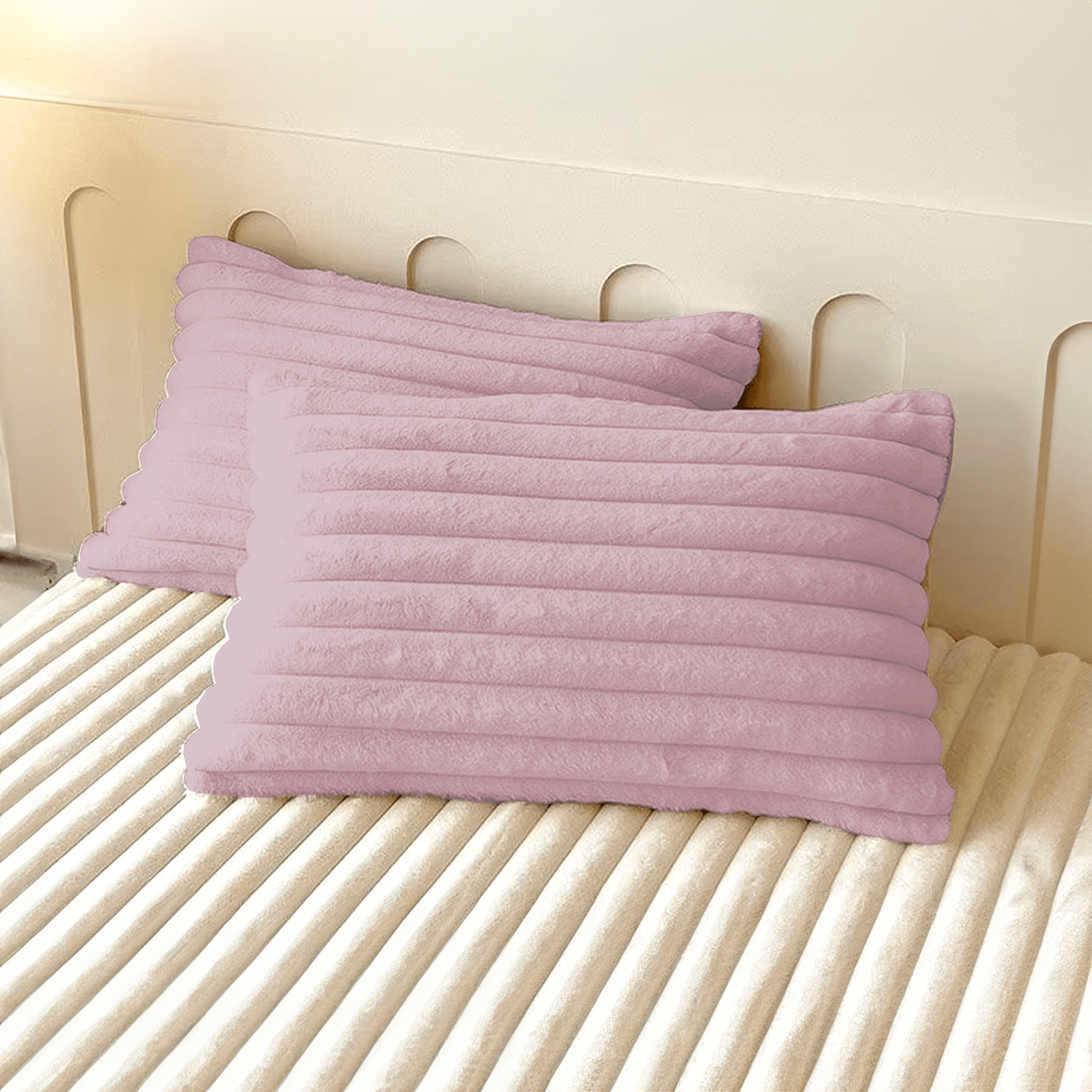 Cushion Cover with Ribbed Texture - Pillowcase - Pink - Oaksoho