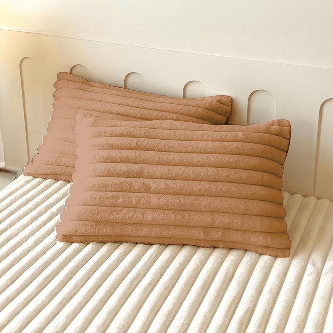 Cushion Cover with Ribbed Texture - Pillowcase - Brown - Oaksoho