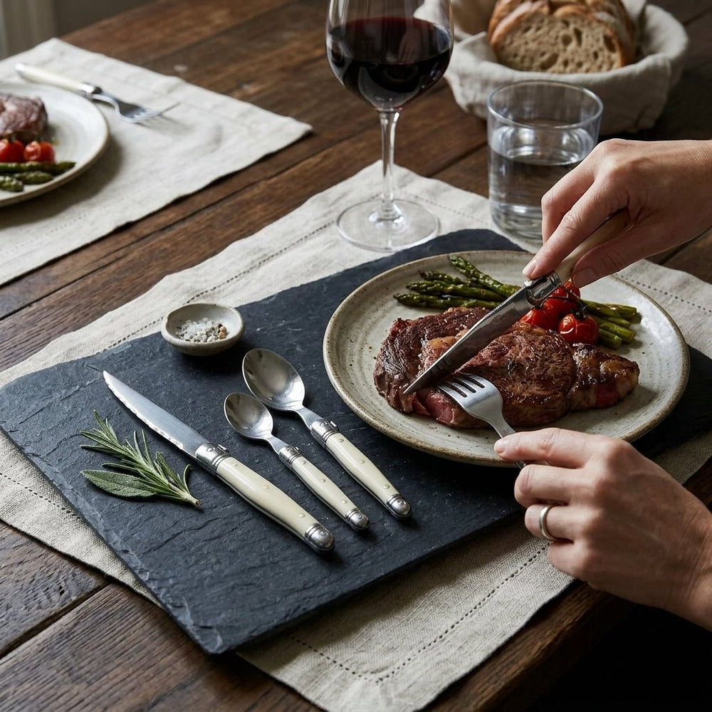 Cutlery Set with Light Handle in Wood Look - Cutlery Set - 4 - piece Set - Oaksoho