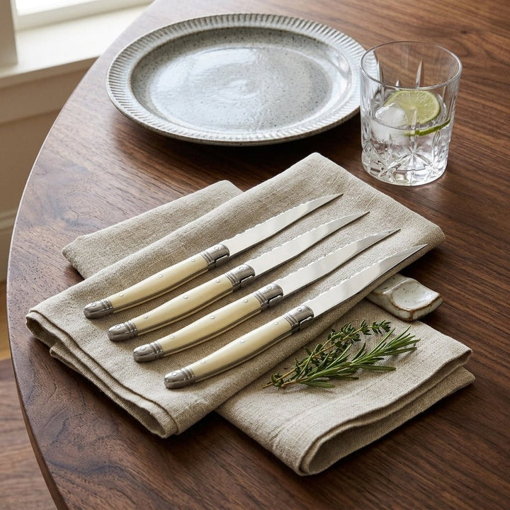 Cutlery Set with Light Handle in Wood Look - Cutlery Set - 4 - piece Set - Oaksoho