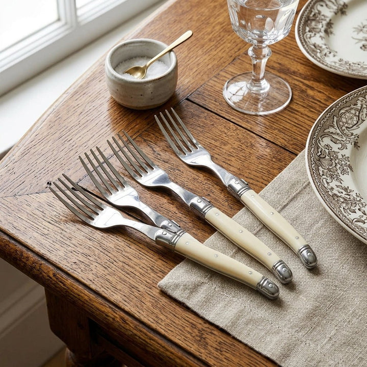 Cutlery Set with Light Handle in Wood Look - Cutlery Set - 4 - piece Set - Oaksoho
