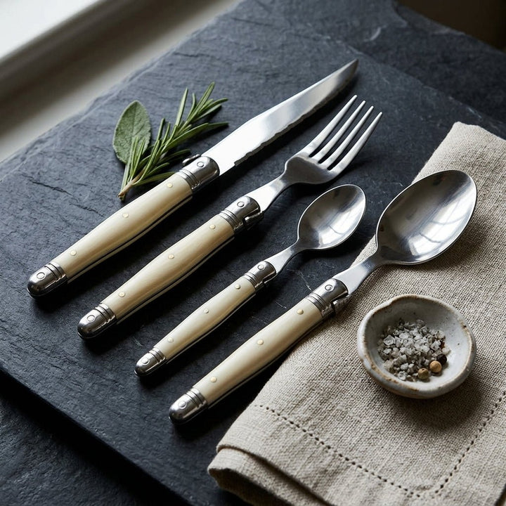 Cutlery Set with Light Handle in Wood Look - Cutlery Set - 4 - piece Set - Oaksoho