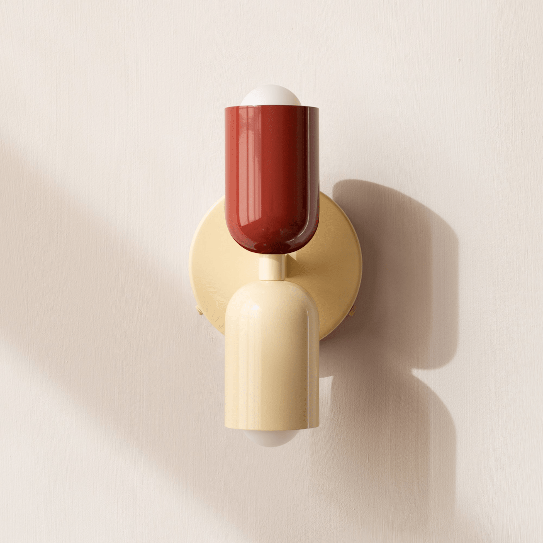 Cylinder Wall Sconce with Dual Light Heads and Round Backplate - Wall Light Fixtures - Red-Beige - Oak Soho