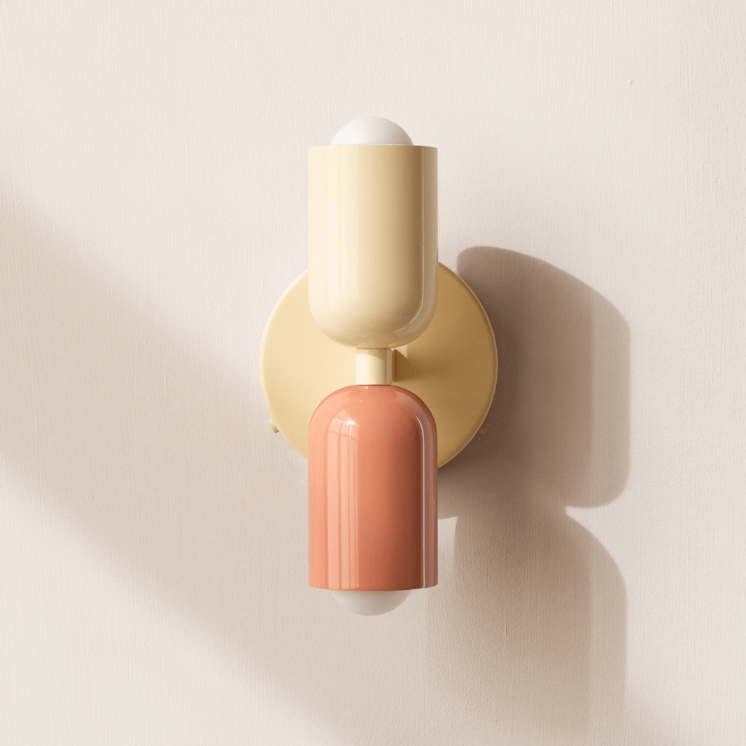 Cylinder Wall Sconce with Dual Light Heads and Round Backplate - Wall Light Fixtures - Beige-Peach - Oak Soho