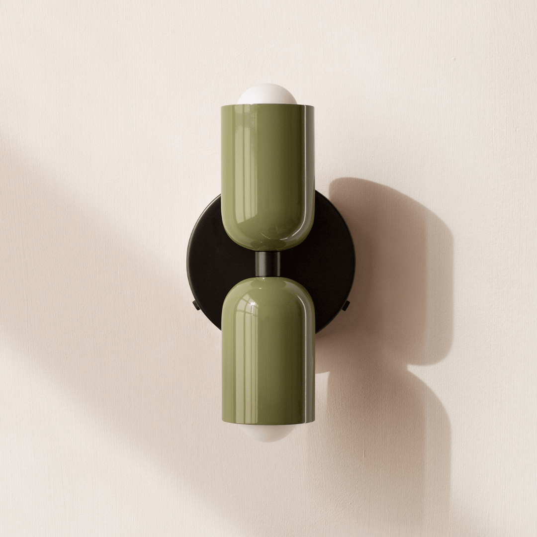 Cylinder Wall Sconce with Dual Light Heads and Round Backplate - Wall Light Fixtures - Green - Oak Soho