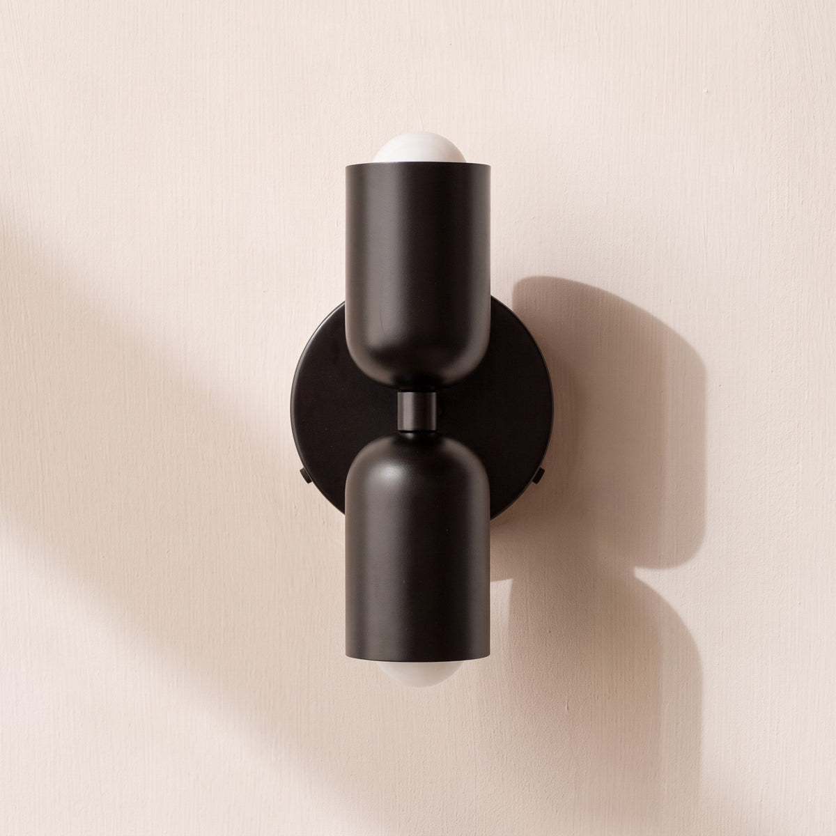 Cylinder Wall Sconce with Dual Light Heads and Round Backplate - Wall Light Fixtures - Black - Oak Soho