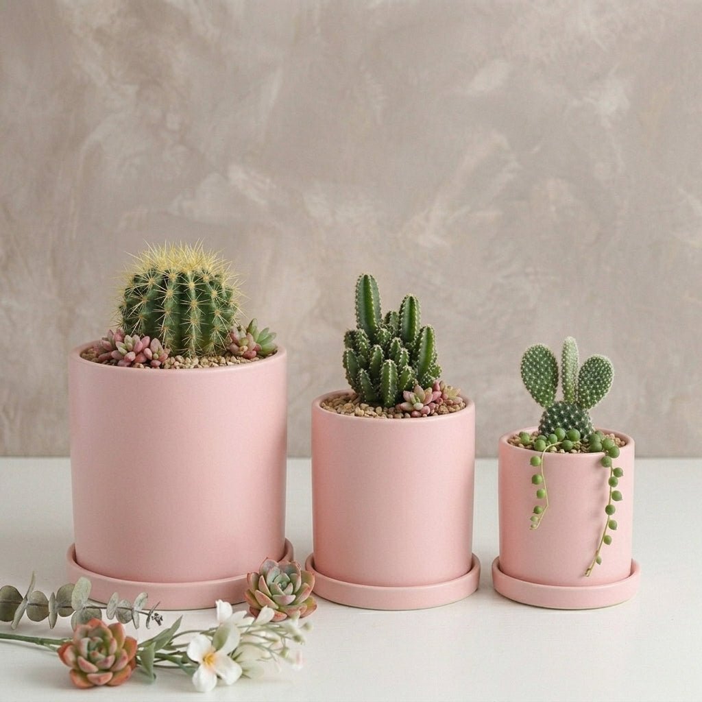 Cylindrical Modern Plant Pot - Plant Pot - Pink - Oaksoho