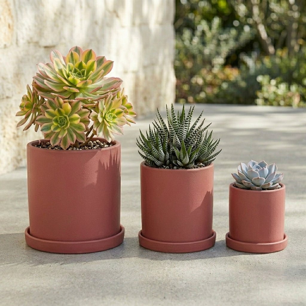 Cylindrical Modern Plant Pot - Plant Pot - Red - Oaksoho