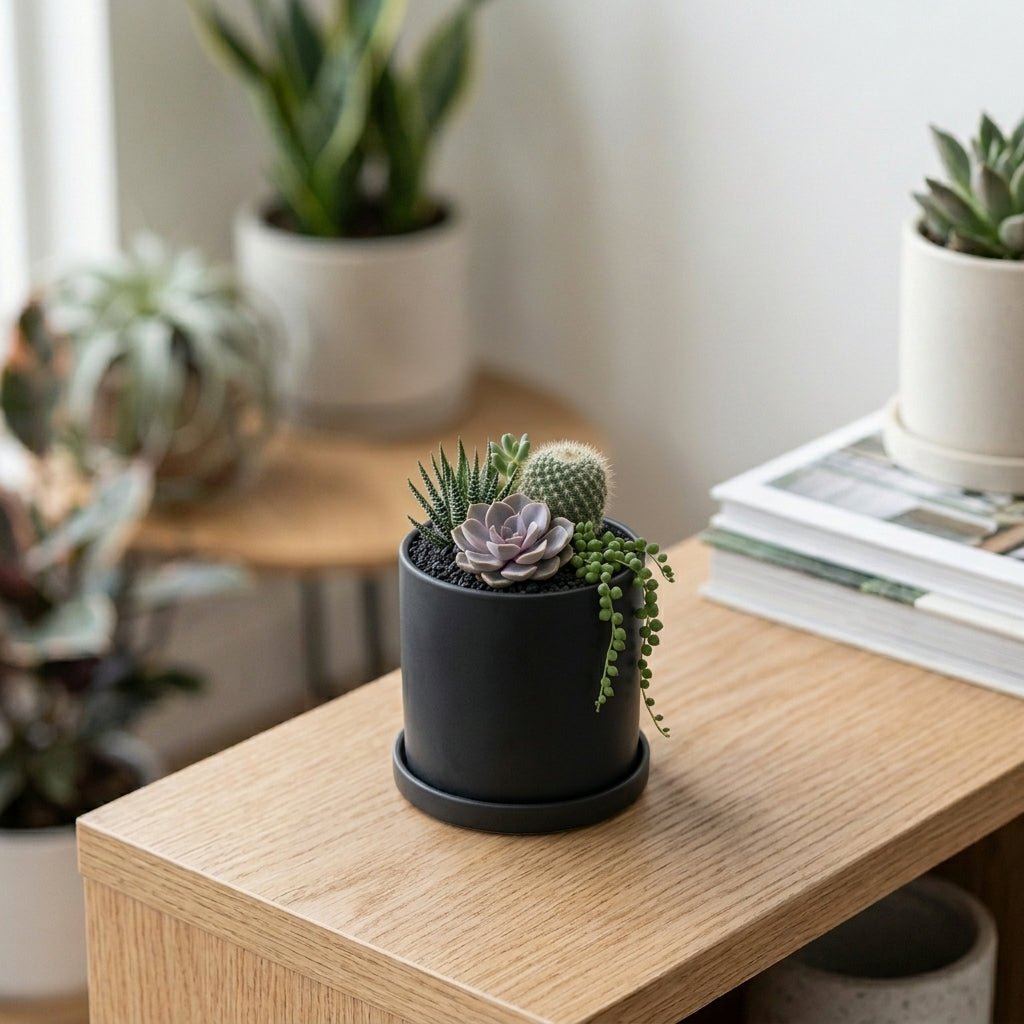 Cylindrical Modern Plant Pot - Plant Pot - Black - Oaksoho