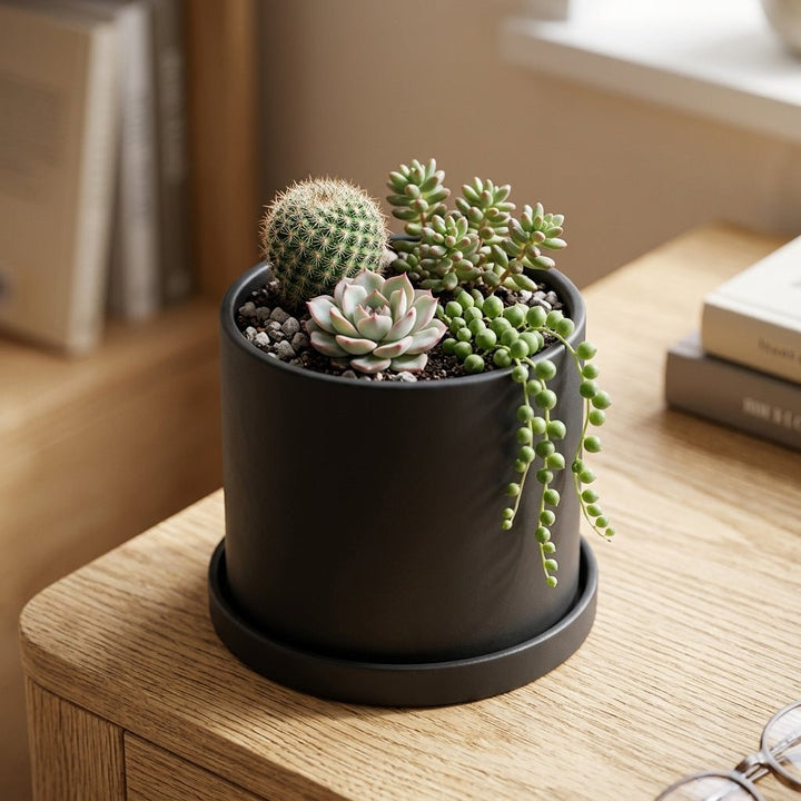 Cylindrical Modern Plant Pot - Plant Pot - Black - Oaksoho