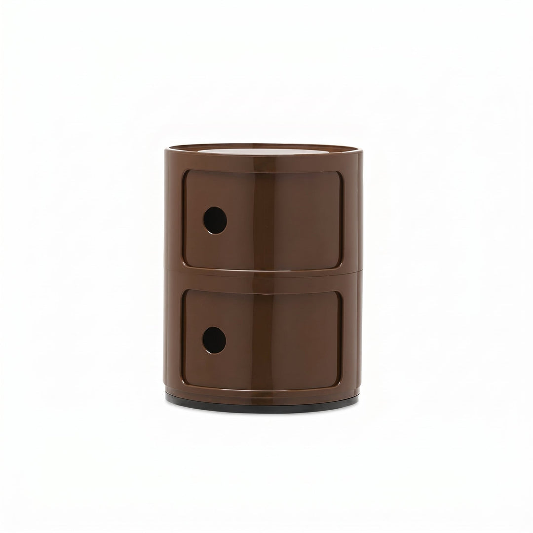 Cylindrical Nightstand with Rotating Doors and Compartments - Side Table - Brown - Oaksoho