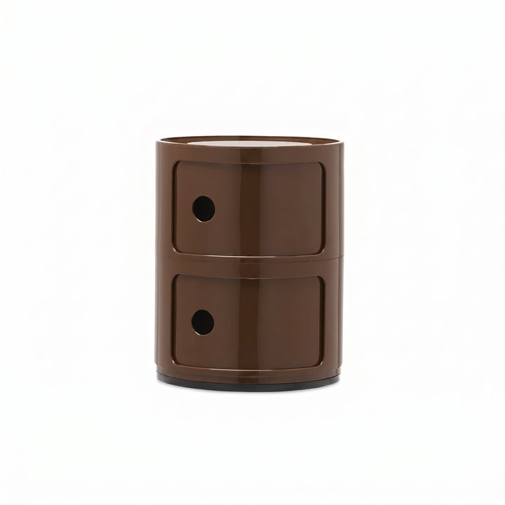 Cylindrical Nightstand with Rotating Doors and Compartments - Side Table - Brown - Oaksoho