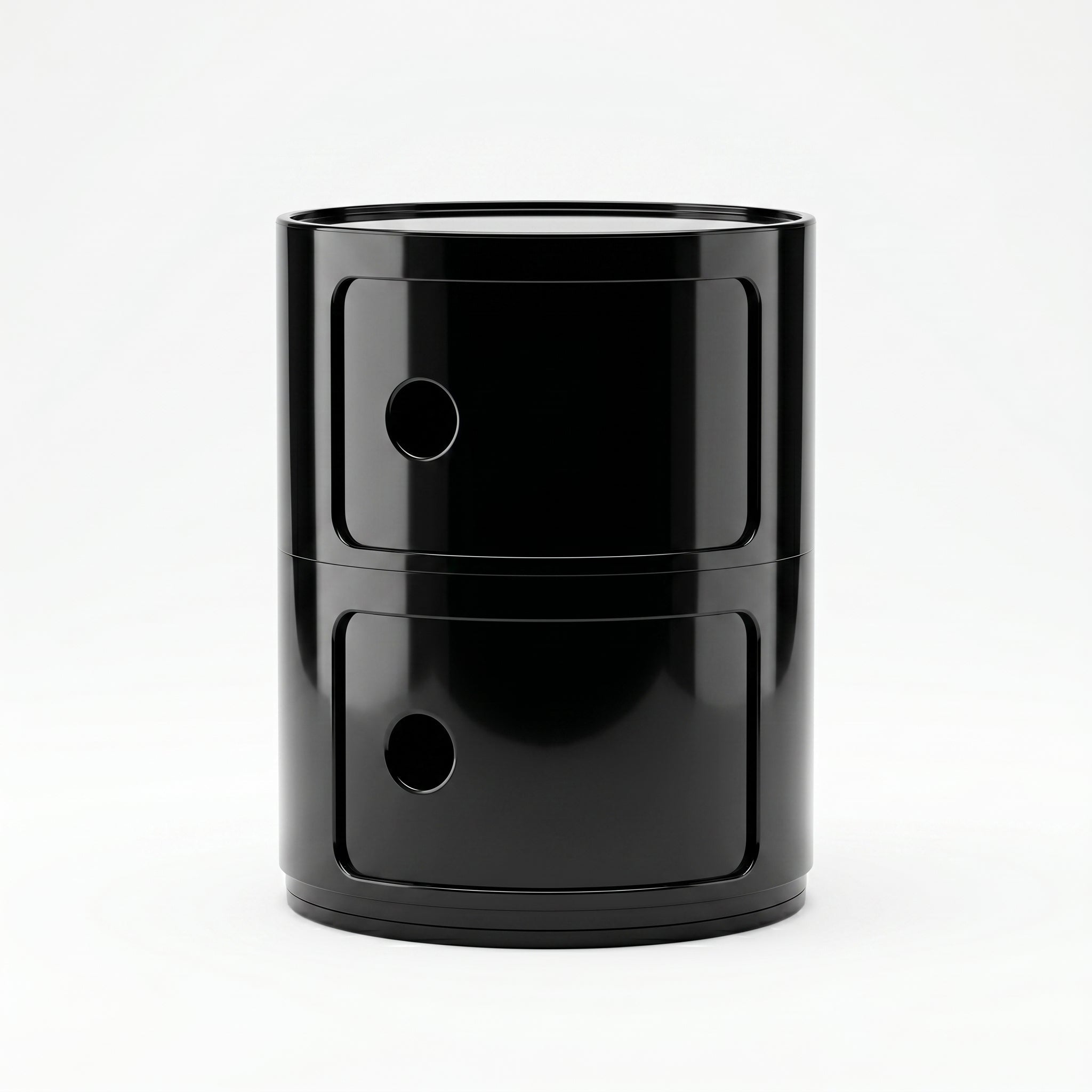 Cylindrical Nightstand with Rotating Doors and Compartments - Side Table - Black - Oaksoho