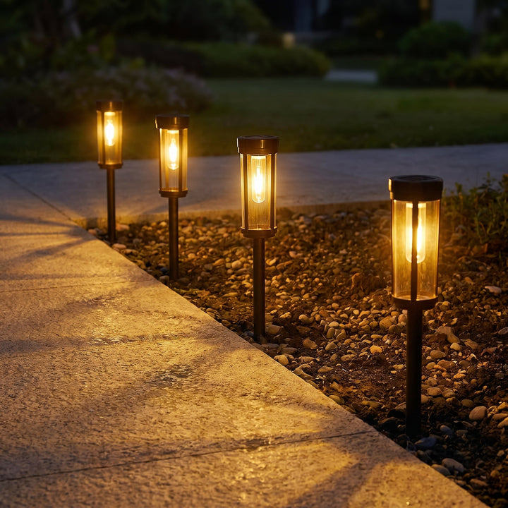 Cylindrical Solar Garden Path Lights on Stakes - Garden Light - Oaksoho