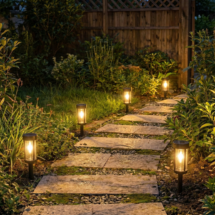 Cylindrical Solar Garden Path Lights on Stakes - Garden Light - Oaksoho