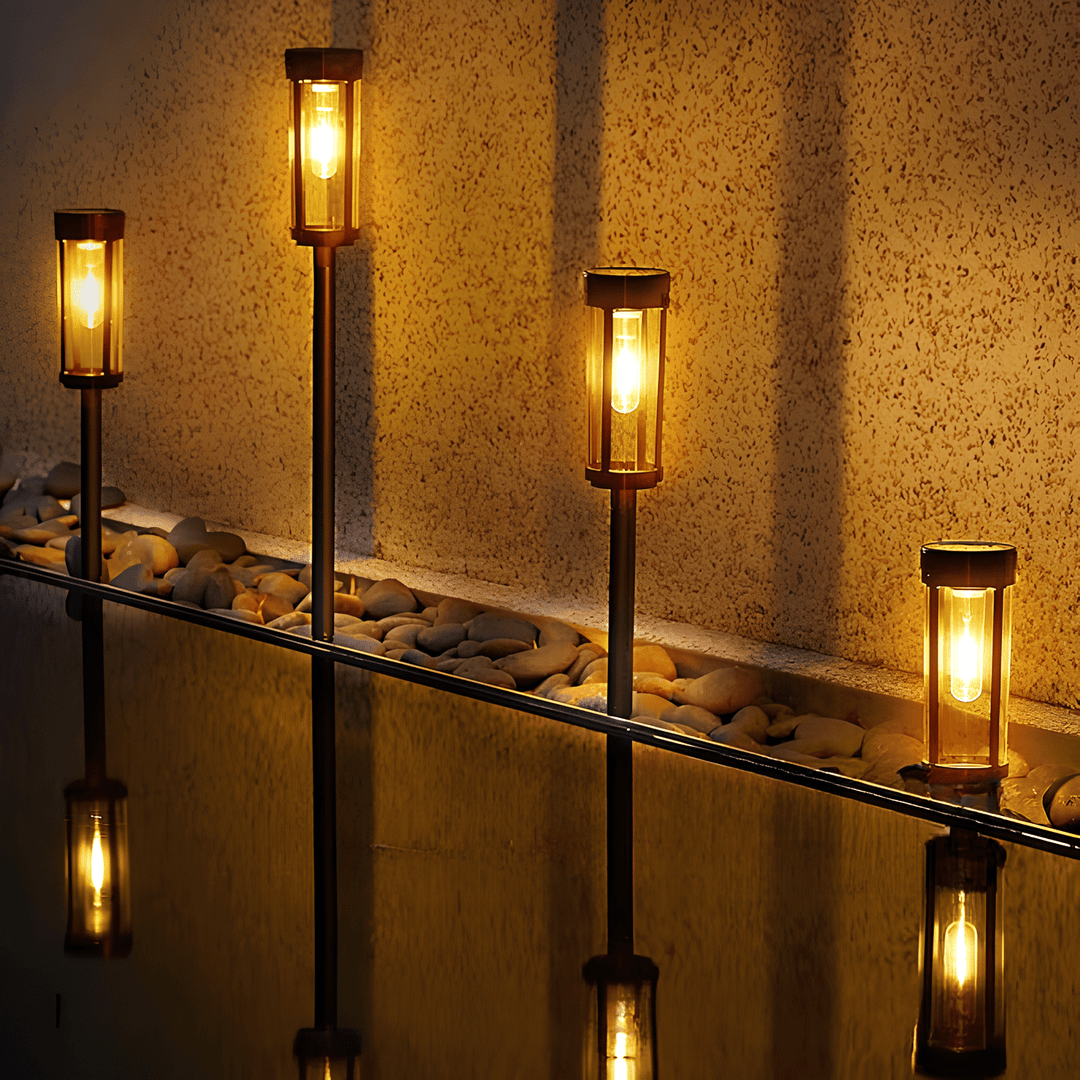 Cylindrical Solar Garden Path Lights on Stakes - Garden Light - Oaksoho
